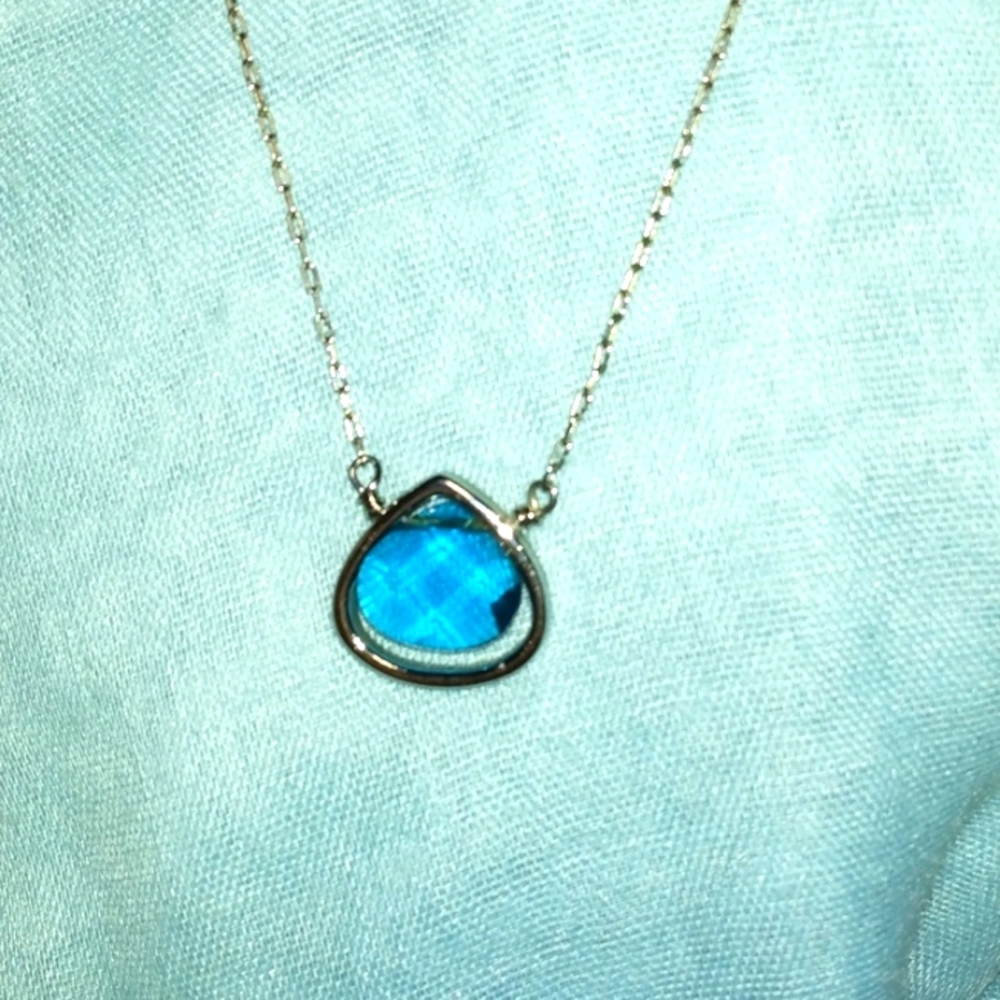 3-8-58 Lia Sophia silvertone and blue pendant great condition